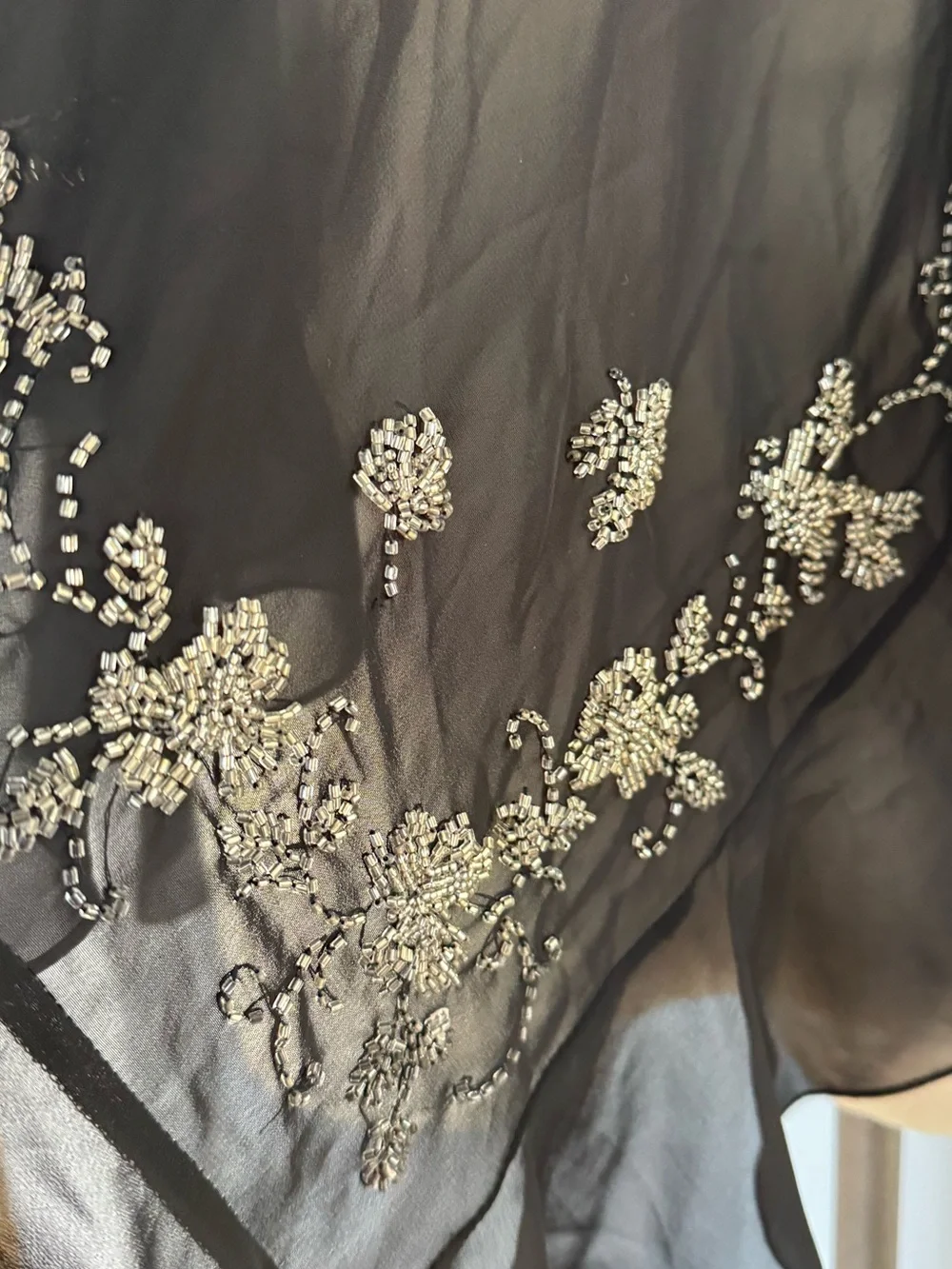 Black Ruffled Beaded Capelet OS - Picture 7 of 8